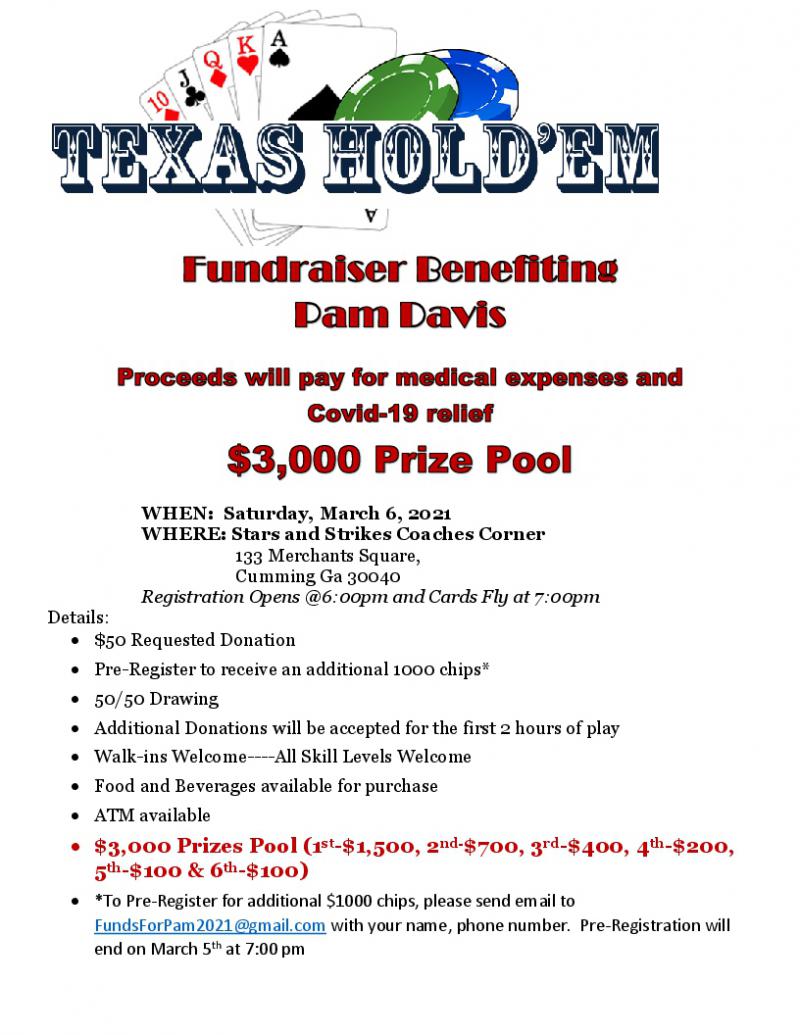 Fundraiser to Benefit Pam Davis - Stars and Strikes at 5thstreetpoker.com
